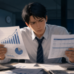 成果を出しているのに給料が上がらず、評価シートと給与明細を見比べて悩むビジネスパーソン。