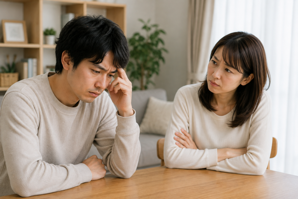 会社を辞めたい夫と、退職後の生活を心配して話し合う妻