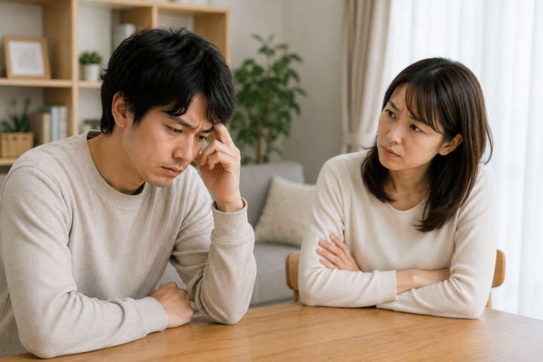 会社を辞めたい夫と、退職後の生活を心配して話し合う妻
