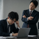 上司から指示を受けながら困った表情を見せる会社員