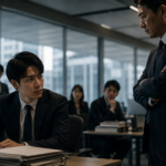 成果を出す部下を厳しく監視する上司と、緊張した様子の部下