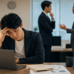 上司との仕事の進め方が合わず、デスクで悩む会社員