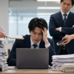 複数の仕事を同時に抱え、周囲から次々と依頼を受けて困っている会社員