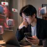 転職口コミを調べるうちに、複数の会社が危険に見えて悩む男性