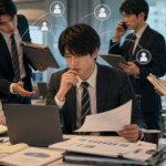 肩書きは変わらないまま、後輩指導や他部署との調整、案件管理など複数の役割を担う会社員のイメージ