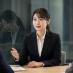 転職面接で、面接官に受かりそうな答えを話す応募者と、その裏で悩む本音の自分