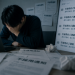 転職で不採用が続き、応募を続ける気力を失ってパソコンの前で頭を抱える男性