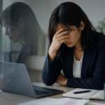 仕事のミスを思い出して落ち込む会社員の女性
